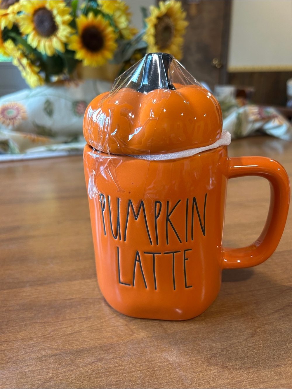 Rae Dunn Pumpkin Latte Orange Ceramic Mug with Lid